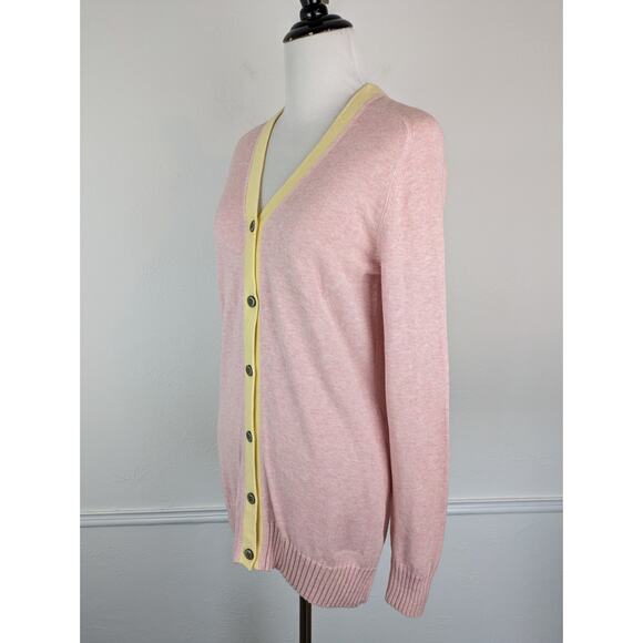 Faconnable Cardigan Sweater Cotton Cashmere Classic Preppy Pink Yellow Size S - Picture 4 of 11